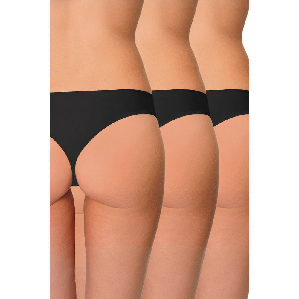 AQS Seamless Thong Panties- 3 Pack - Black