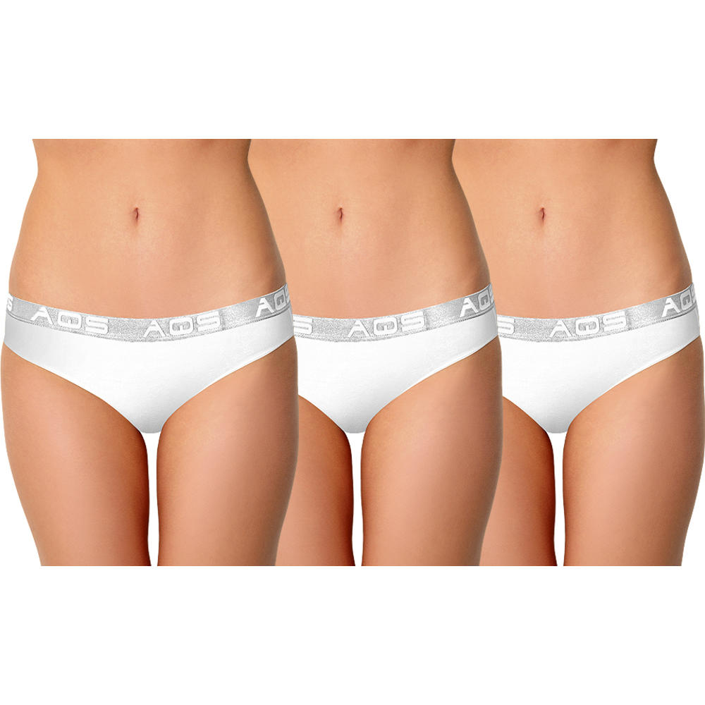 AQS Ladies Cotton Panties with Elastic Waistband 3 Pack White