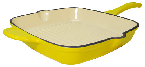 Le Chef Enameled Cast Iron Yellow Square Grill Pan 10 1/2-Inch