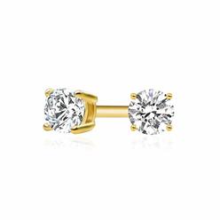 Bonjour Jewelers 14k Gold Plated Sterling Silver Cubic Zirconia Classic Basket Prong Set Stud Earrings