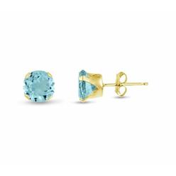 Bonjour Jewelers Earrings Round Gold Plated Silver Stud lt. Blue Aquamarine cz March Birthstone