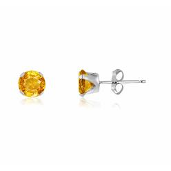 Bonjour Jewelers Stud Earrings Round Golden Yellow cz .925 Sterling Silver