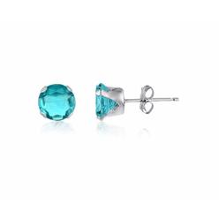 Bonjour Jewelers Earrings Round Sterling Silver Stud lt. Blue Aquamarine