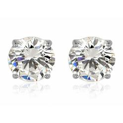 Bonjour Jewelers CZ Stud Earrings RhodiumTone Plated Silvertone Base & Highest Grade AAA CZ Stone