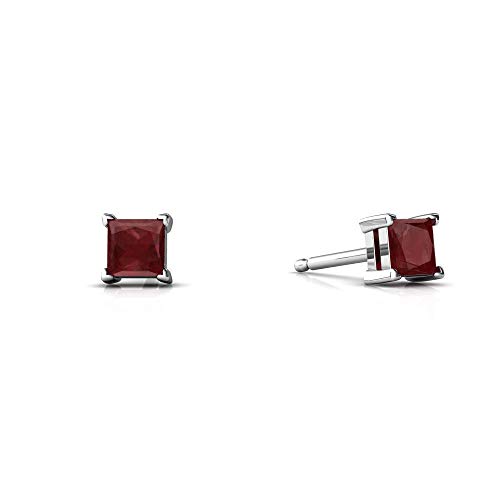 Bonjour Jewelers 14kt White Gold Ruby 3mm Square Princess Cut Stud Earrings