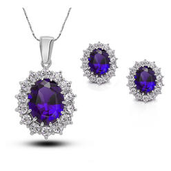 Bonjour Jewelers 3 Cttw Oval Shape Amethyst 18 Inch Necklace And Earrings Set In 18k Gold Plated