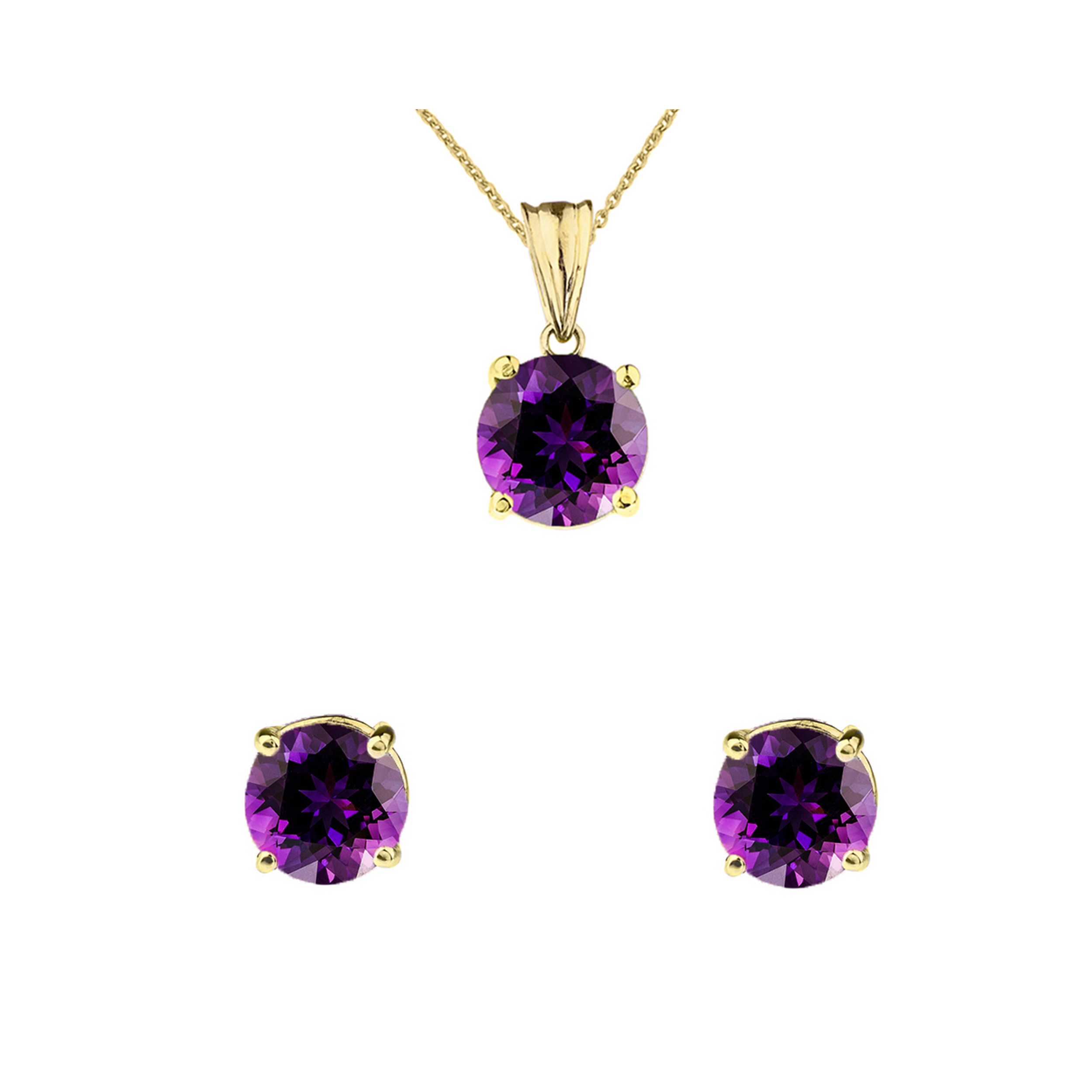 Bonjour Jewelers 4 Cttw Round Amethyst 18 Inch Necklace In Earring Set 14k Gold Plated