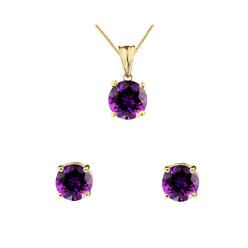 Bonjour Jewelers 4 Cttw Round Amethyst 18 Inch Necklace In Earring Set 14k Gold