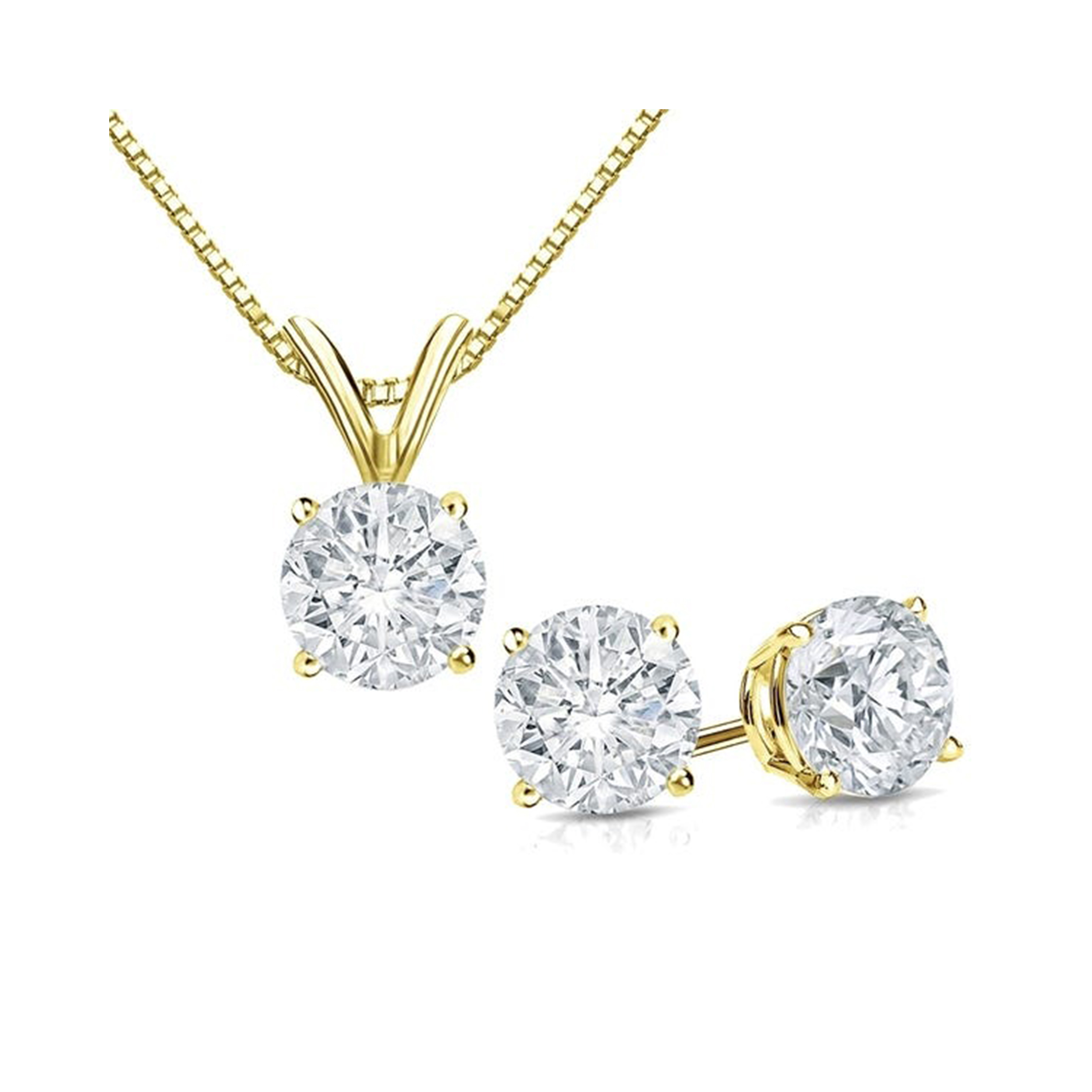 Bonjour Jewelers 1 Cttw Round White Sapphire 18 Inch Necklace In Earring Set 18k Gold Plated