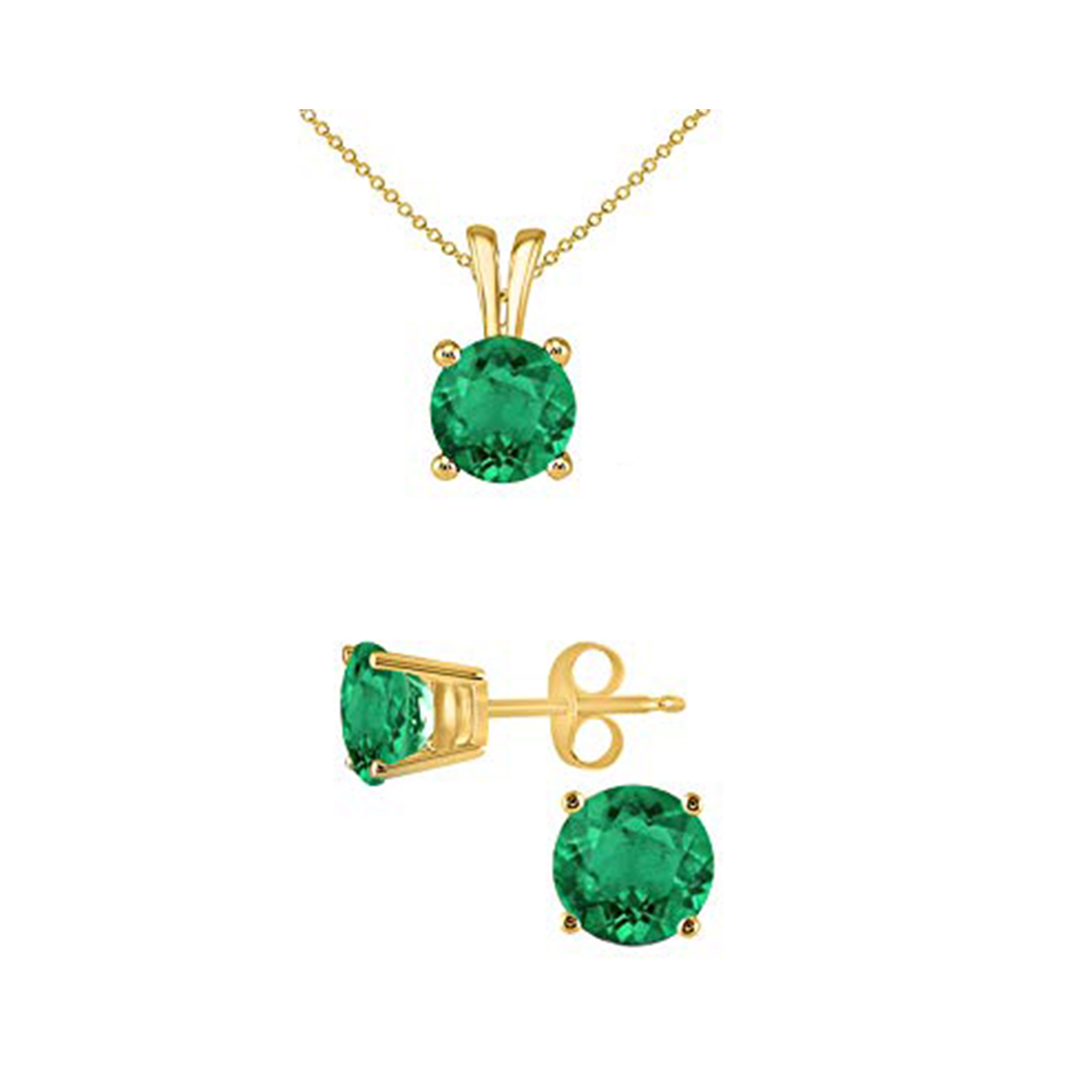 Bonjour Jewelers 4 Cttw Round Emerald 18 Inch Necklace In Earring Set 24k Gold