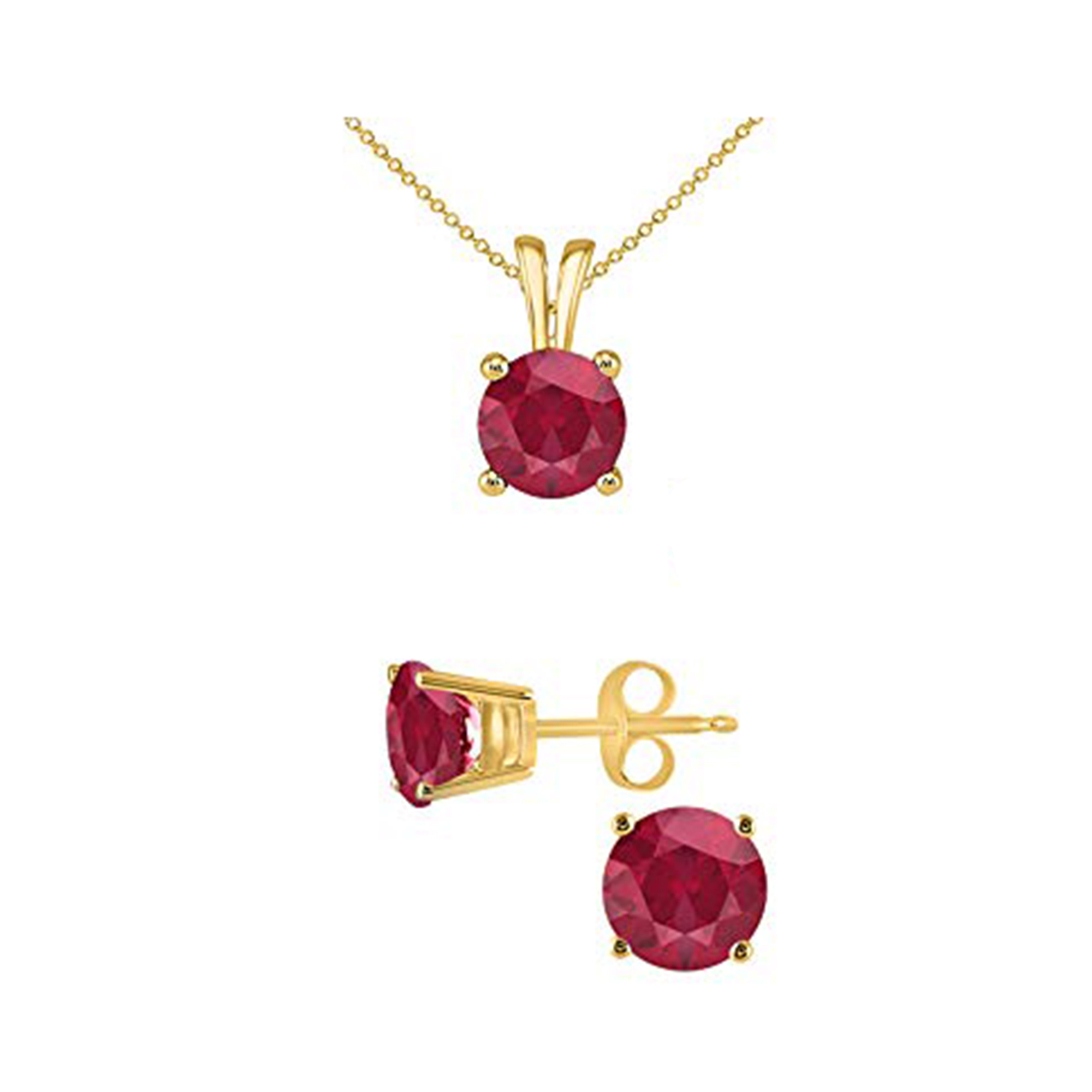 Bonjour Jewelers 4 Cttw Round Ruby 18 Inch Necklace In Earring Set 24k Gold Plated