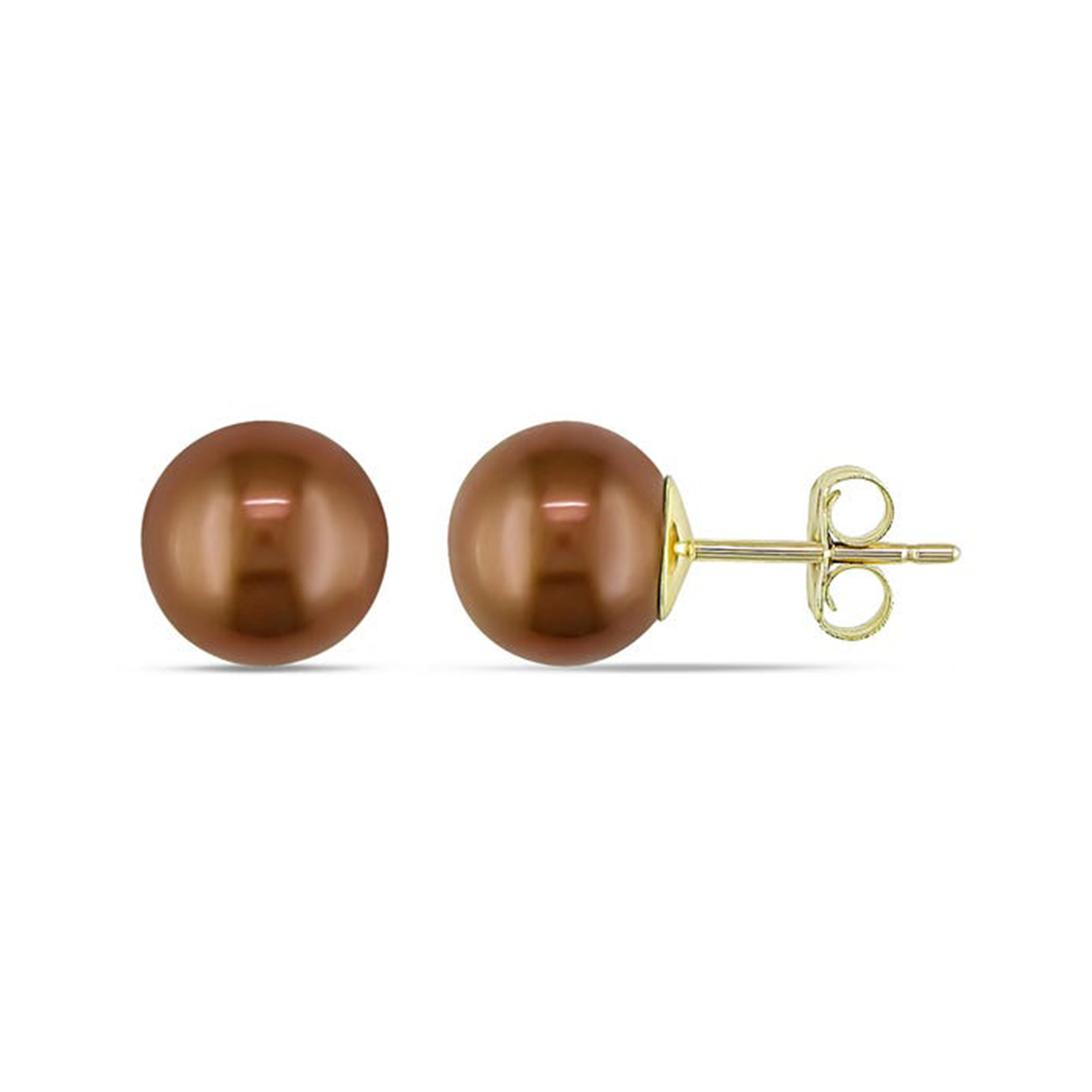 Bonjour Jewelers 14k Yellow Gold 7 MM Brown Freshwater Cultured Pearl Stud Earrings