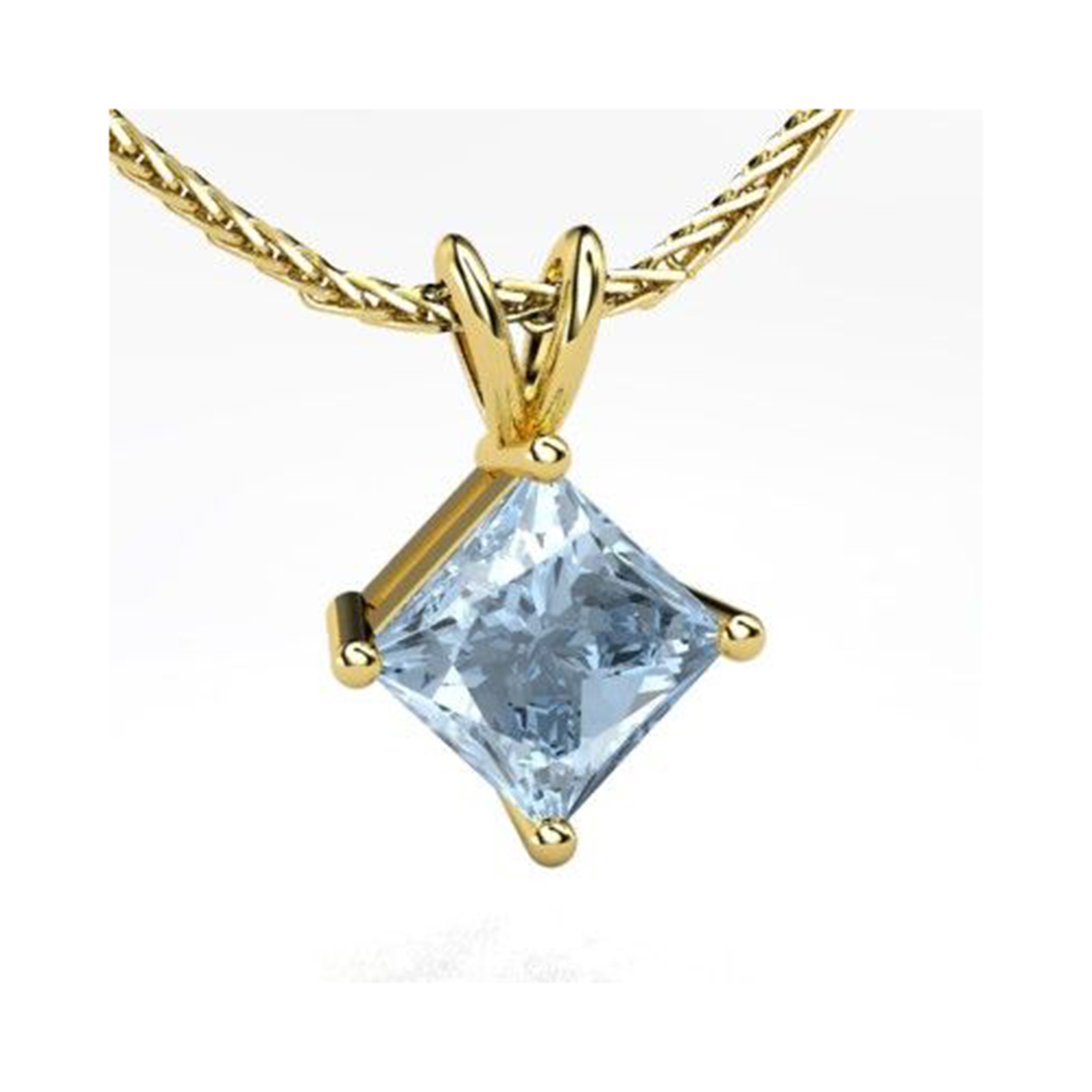 Bonjour Jewelers 14k Solid Yellow Gold 3 Carat Princess Aquamarine 18 Inch Necklace