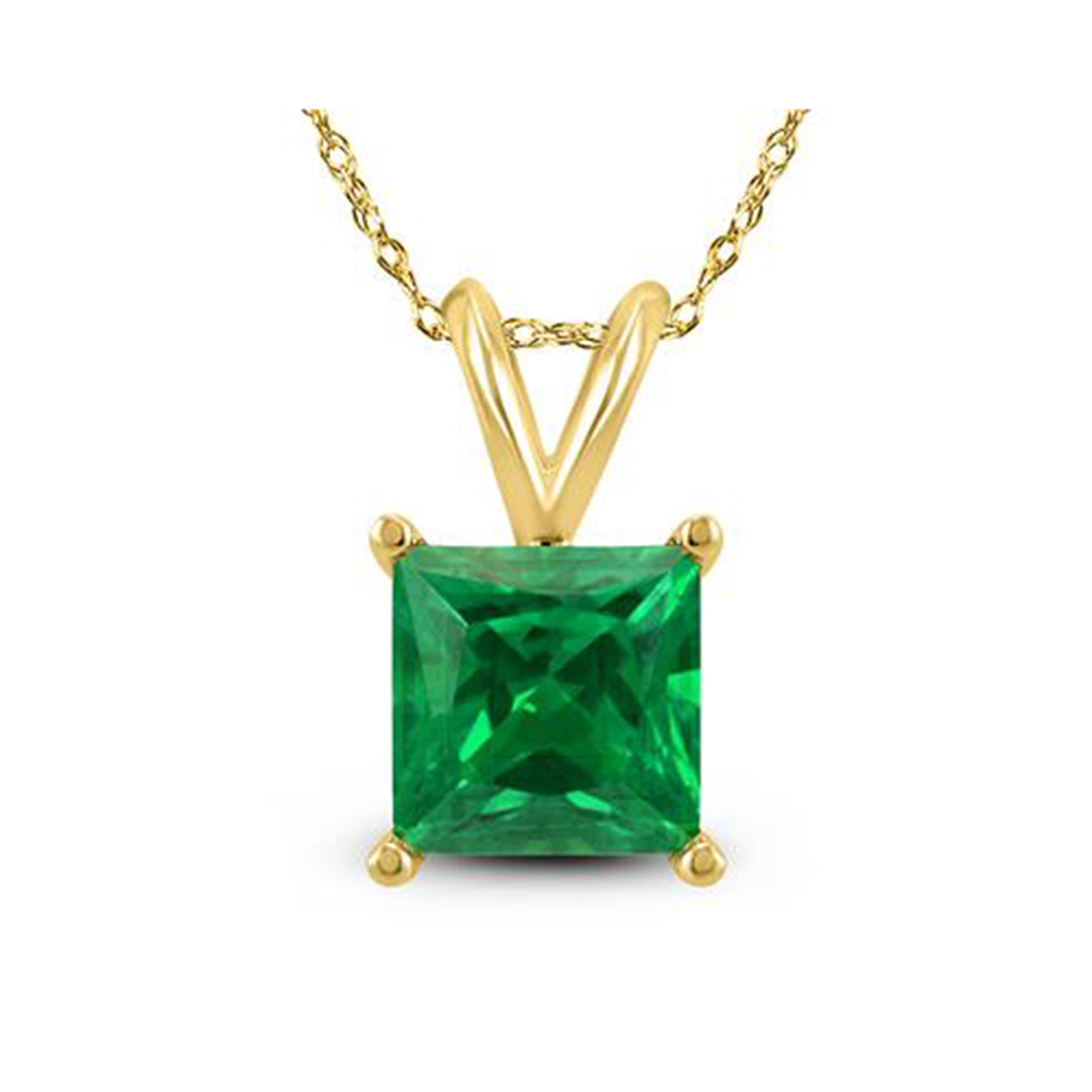 Bonjour Jewelers 14k Solid Yellow Gold 2 Carat Princess Emerald 18 Inch Necklace