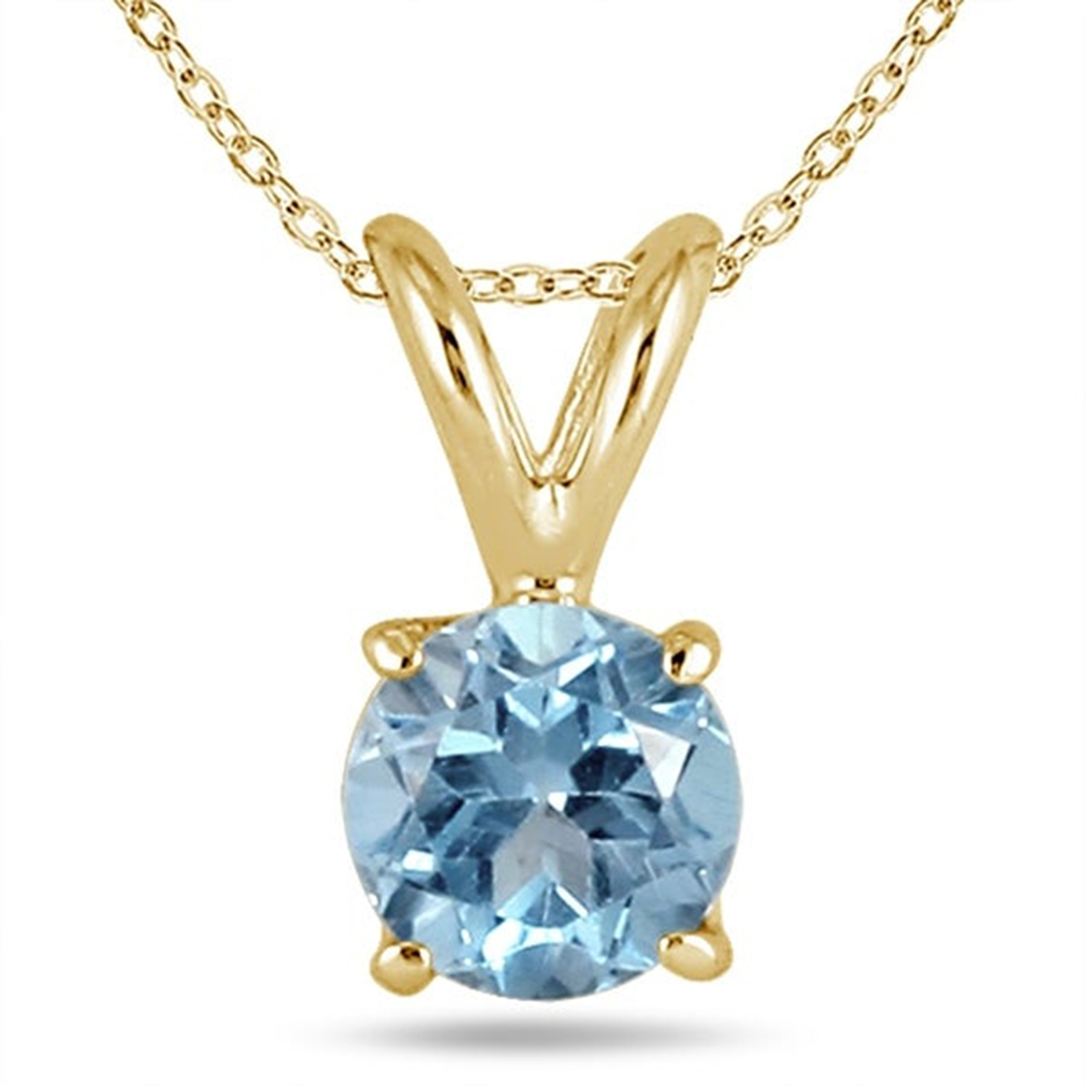 Bonjour Jewelers 14k Solid Yellow Gold 3 Carat Round Aquamarine  18 Inch Necklace Pack Of 2.