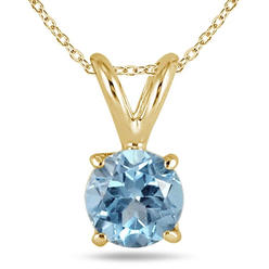 Bonjour Jewelers 14k Solid Yellow Gold 3 Carat Round Aquamarine  18 Inch Necklace Pack Of 2.