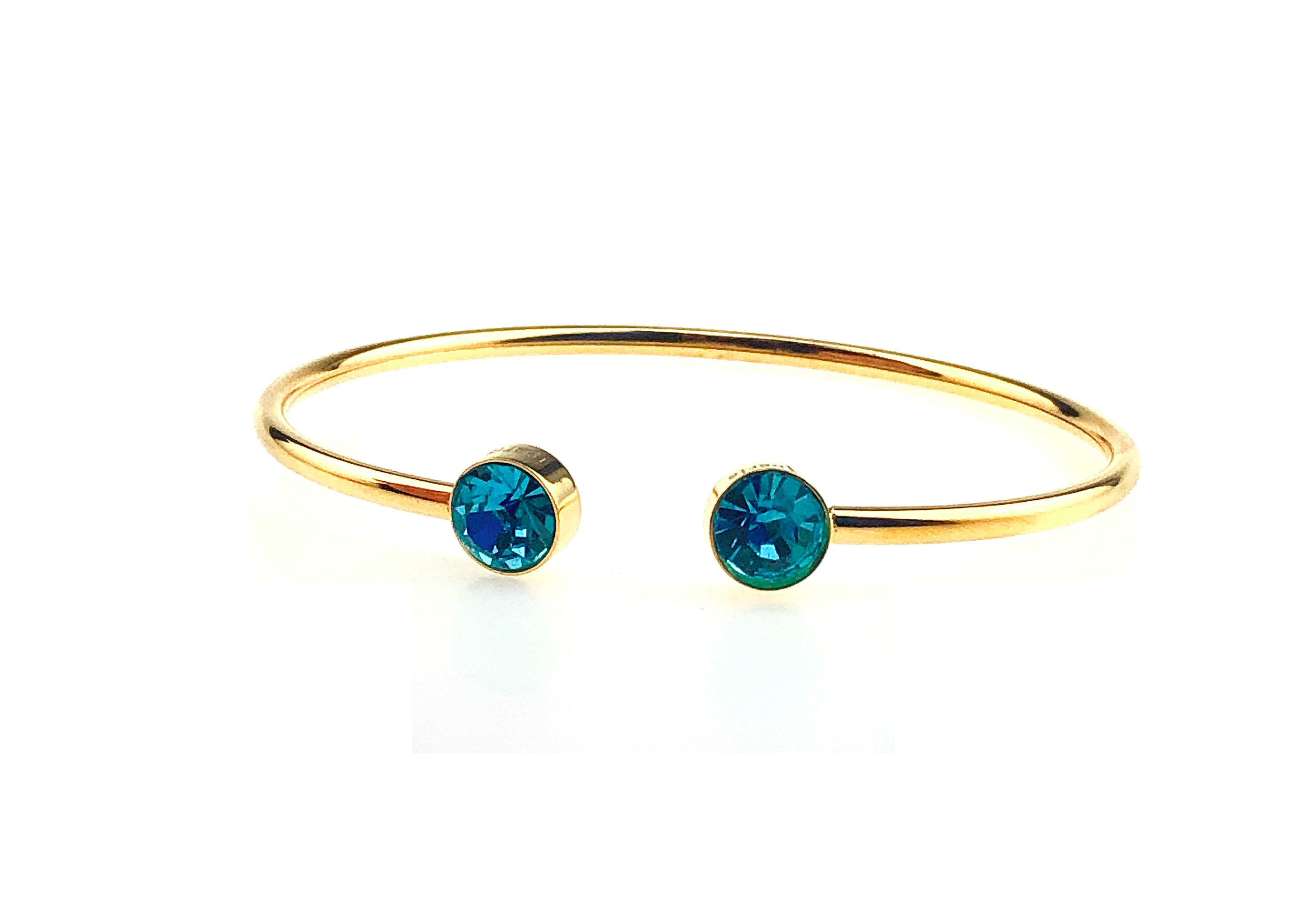 Bonjour Jewelers 4 Ct Round Blue Zircon Stackable Bangle Bracelet In 18k Gold Plated