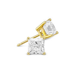 Bonjour Jewelers 14k Yellow Gold 1/2 Carat Princess White Diamond Stud Earrings