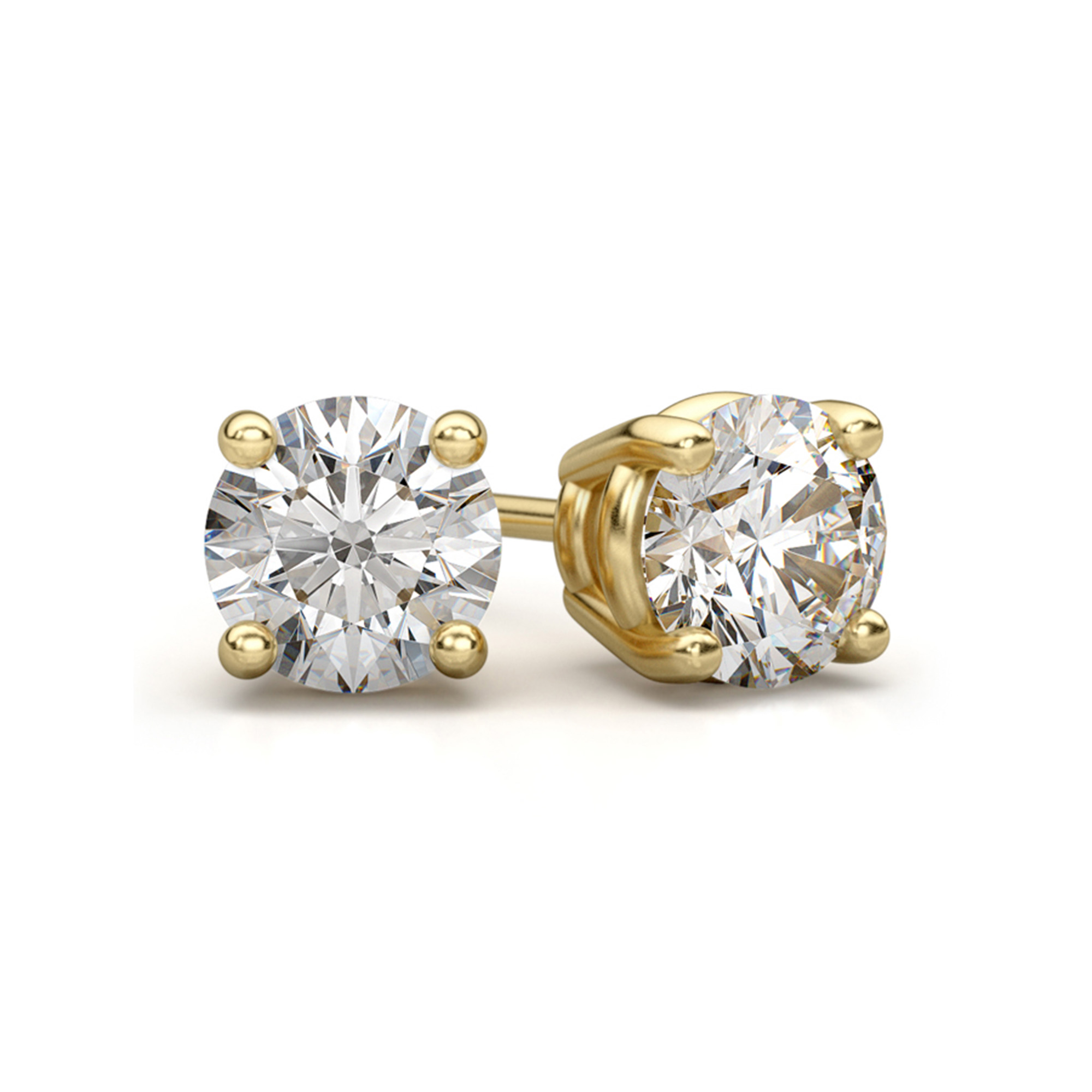 Bonjour Jewelers 14k Yellow Gold 1/2 Carat Round Created White Diamond Stud Earrings