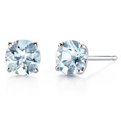 Bonjour Jewelers 14k White Gold Over Sterling Silver 4 Ct Round Aquamarine Stud Earrings