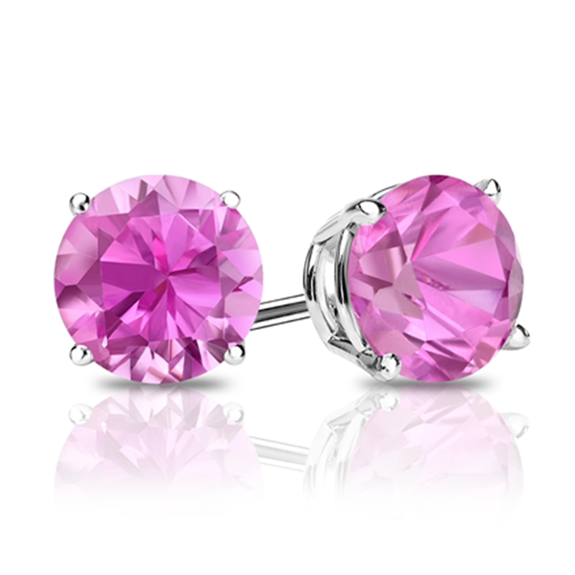 Bonjour Jewelers 14k White Gold Over Sterling Silver 3 Ct Round Pink Tourmaline Stud Earrings Pack Of 2.