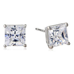 Bonjour Jewelers 14k White Gold Over Sterling Silver  4 Ct Princess White Sapphire Stud Earrings