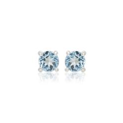 BJ Jewelry Sterling Silver 5 MM Round Natural Aquamarine Studs Earrings