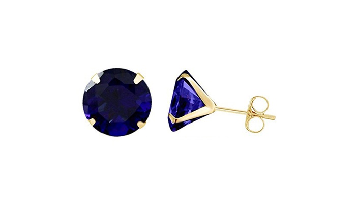 BJ Jewelry 10k Yellow Gold 10mm Round Blue Sapphire Stud Earrings