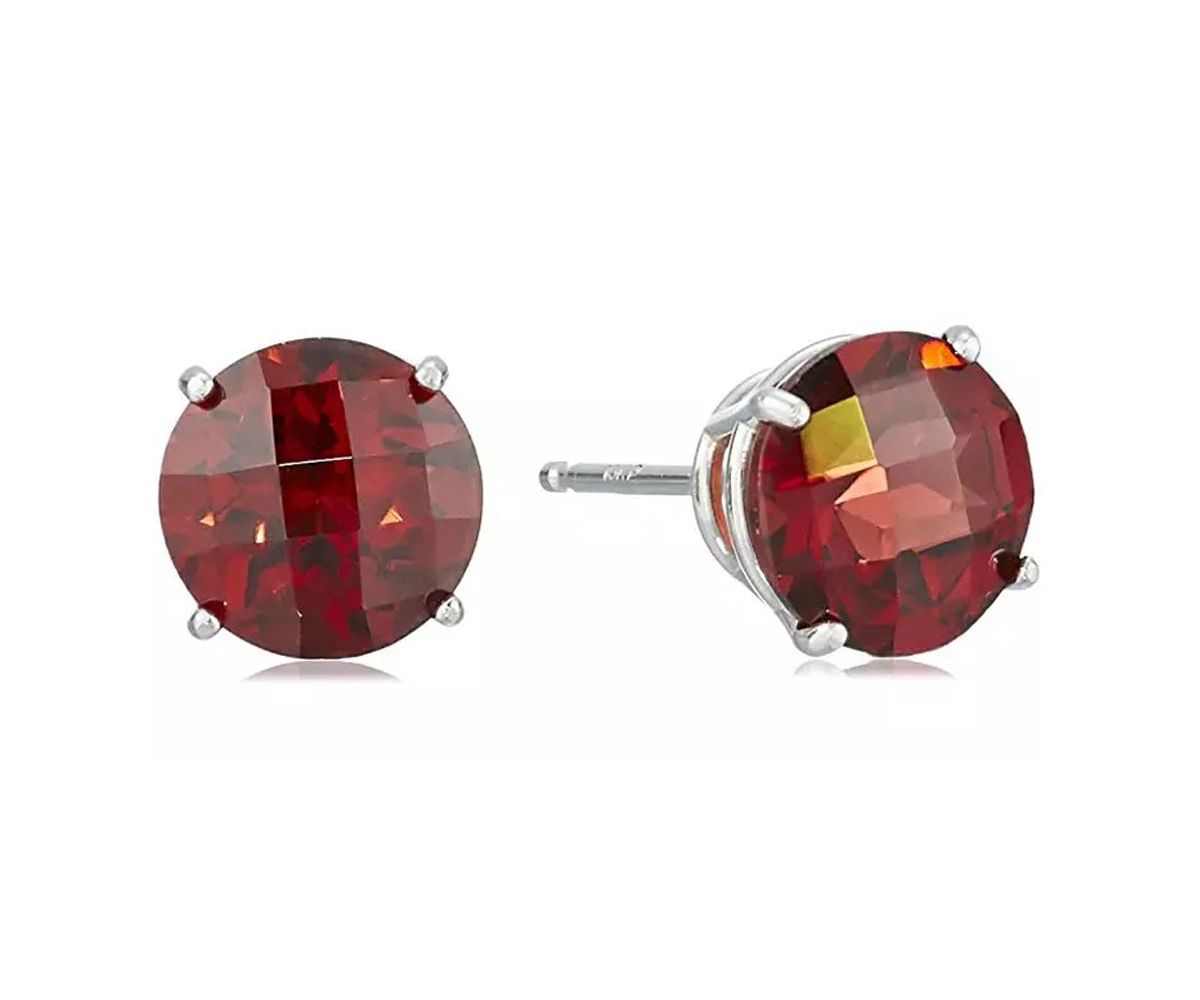 BJ Jewelry 14k White Gold Plated Over Sterling Silver 1 Carat Round Created Garnet Sapphire Stud Earrings