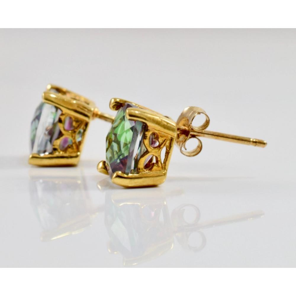 BJ Jewelry 14k Yellow Gold Plated Over Sterling Silver 4 Carat Square Created Mystic Topaz Stud Earrings