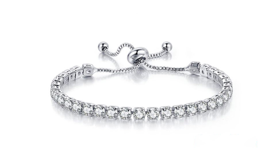Bonjour Jewelers 18k White Gold 8 Carat Created White Sapphire CZ Adjustable Tennis Bracelet Plated