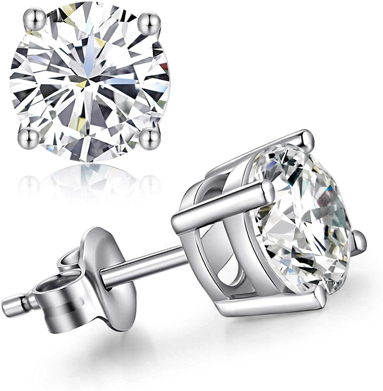 Bonjour Jewelers 14k White Gold Over Silver 8mm Round Cut Created White Diamond Stud Earrings