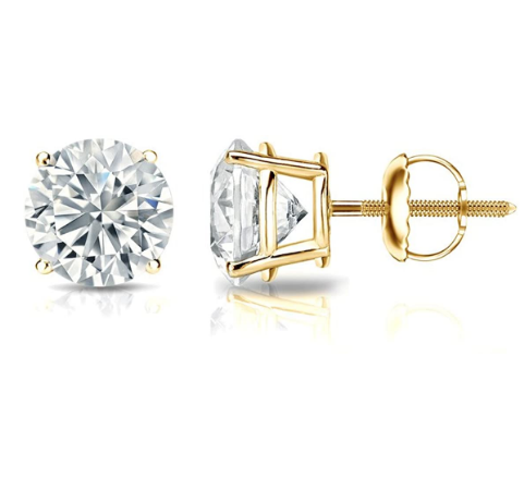 bonjour jewelry 14k Yellow Gold 1/4 Carat 4 Prong Solitaire Diamond Stud Earrings