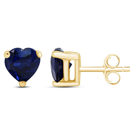 BJ Jewelry 24k Yellow Gold Plated 2 Cttw Blue Sapphire Heart Stud Earrings
