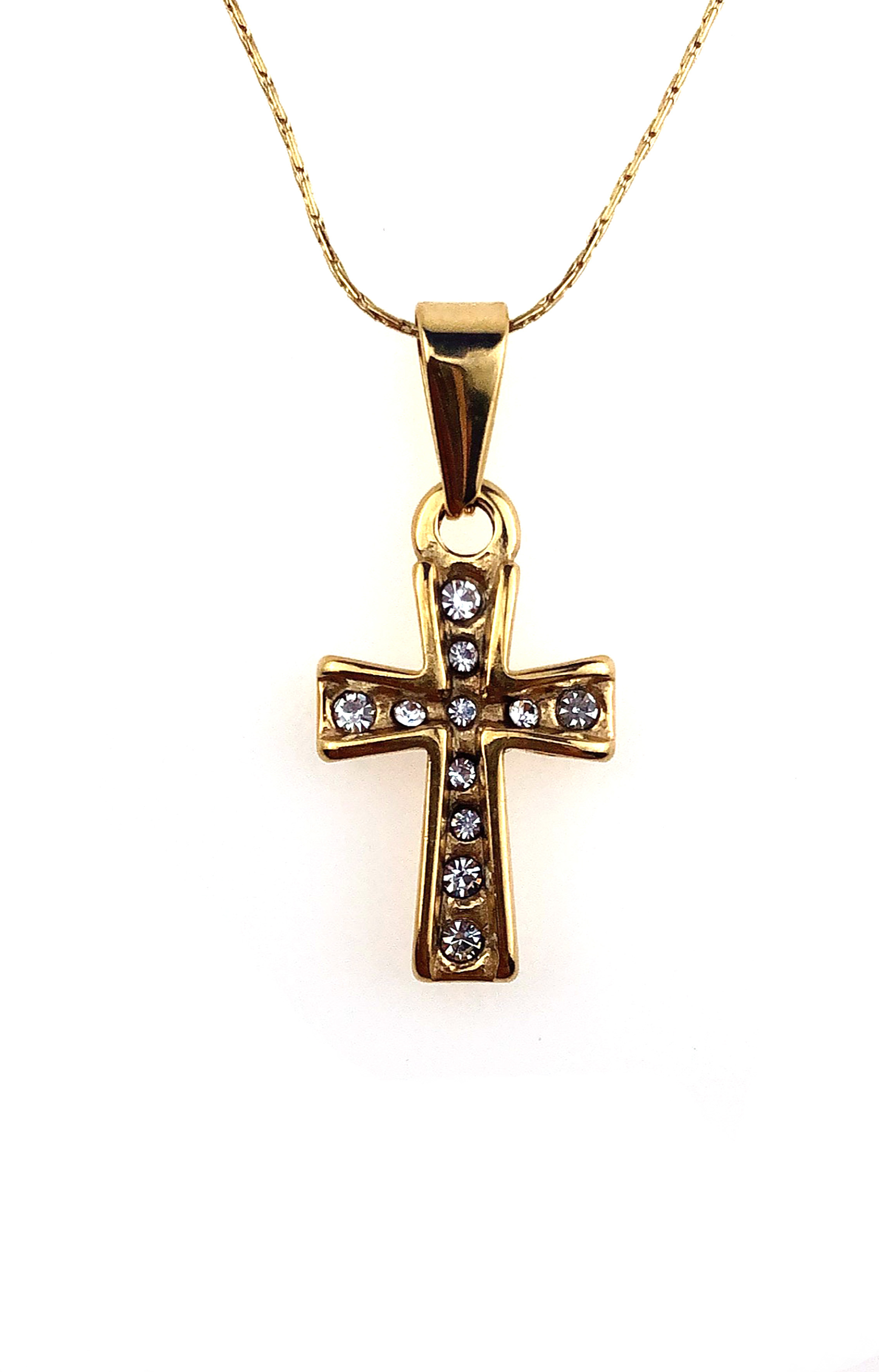 BJ Jewelry 18K Yellow Gold 3 ct Created Diamond Cross Stud Necklace Plated 18 inch