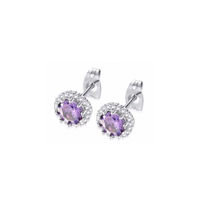BJ Jewelry 10k White Gold Plated 2 Ct Created Halo Round Amethyst Stud Earrings