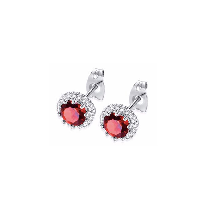 BJ Jewelry 14k White Gold Plated 4 Ct Created Halo Round Garnet Stud Earrings