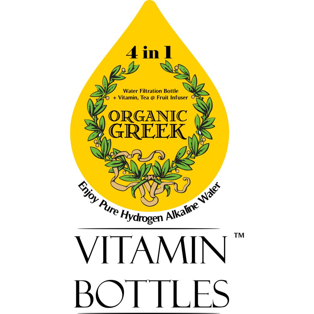 Organic Greek Vitamin Bottles. Hydrogen Alkaline Generator Water + Filter 4 in 1 Design 600mL (16.9 FL OZ)