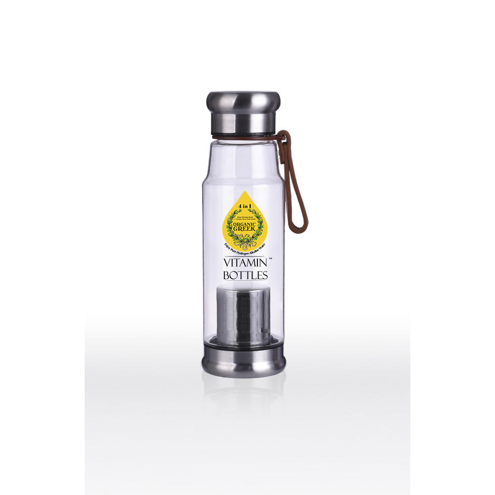 Organic Greek Vitamin Bottles. Hydrogen Alkaline Generator Water + Filter 4 in 1 Design 600mL (16.9 FL OZ)