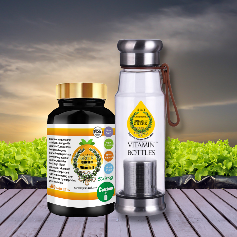 Organic Greek Vitamin Water Bottles 600mL with 500mg Natural Vitamin D and Calcium