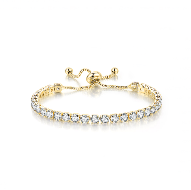 BJ Jewelry 10k Yellow Gold 6 Cttw Created Cubic Zirconia Round Adjustable Tennis Plated Bracelet