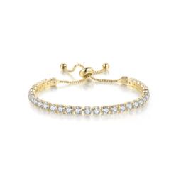 BJ Jewelry 10k Yellow Gold 6 Cttw Created Cubic Zirconia Round Adjustable Tennis Plated Bracelet