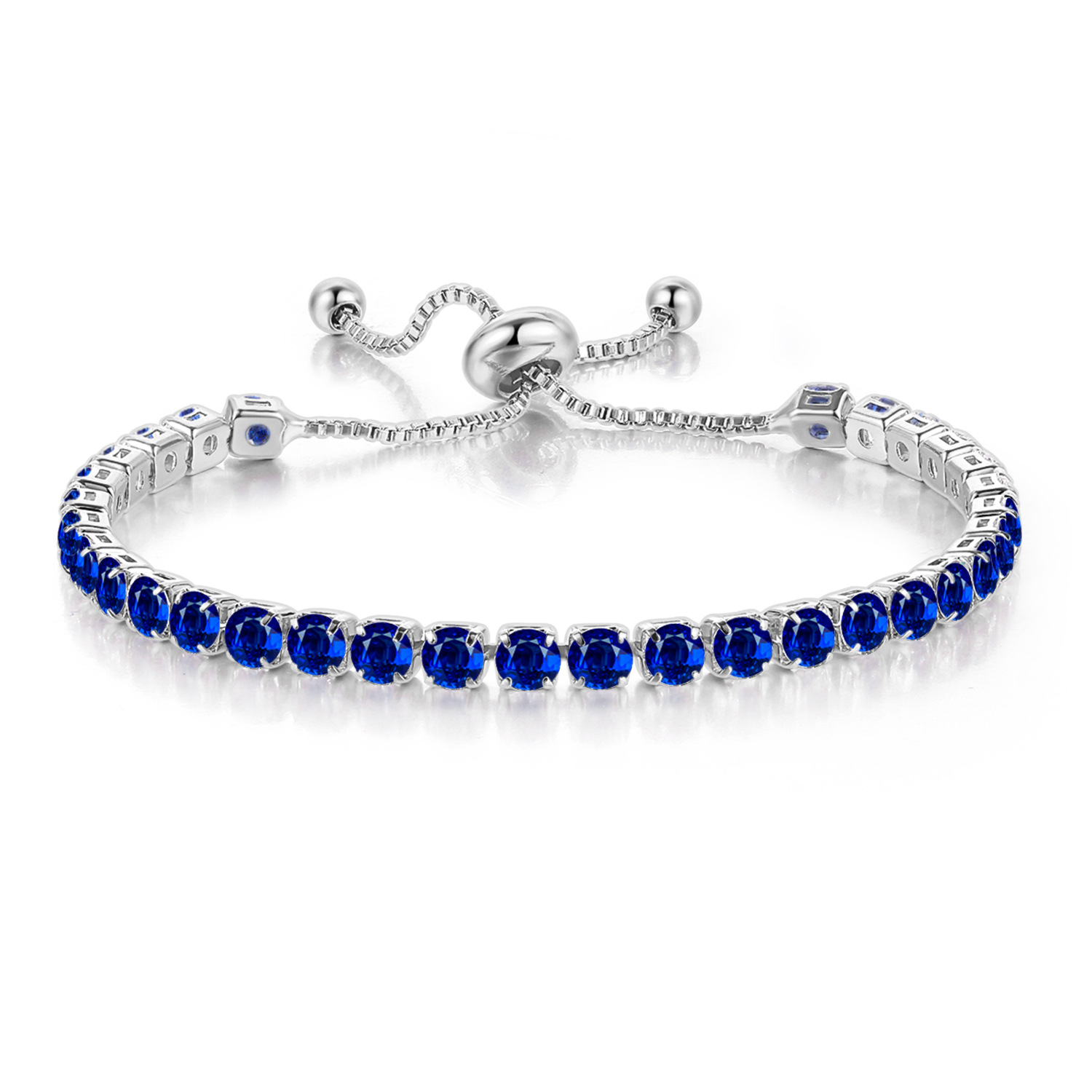 BJ Jewelry 18k White Gold 6 Cttw Created Blue Sapphire Round Adjustable Tennis Plated Bracelet
