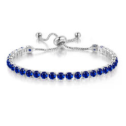 BJ Jewelry Paris Jewelry 18k White Gold 6 Cttw Created Blue Sapphire Round Adjustable Tennis Plated Bracelet