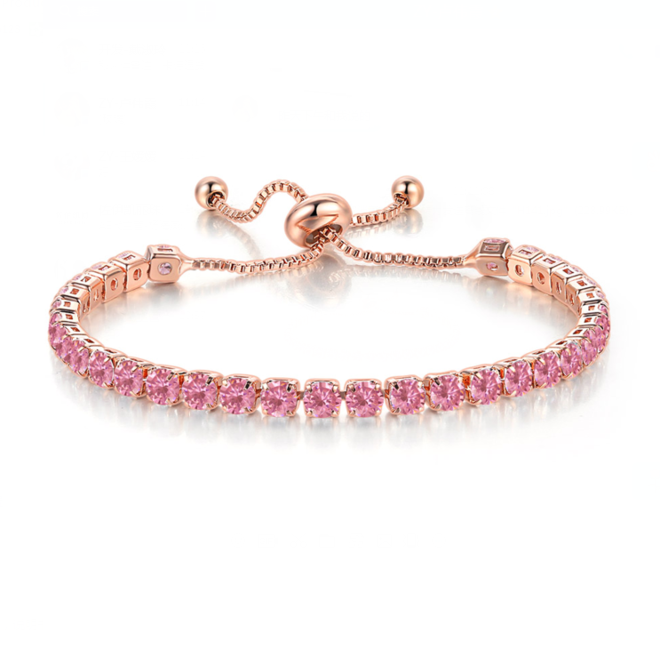 Bonjour Jewelers 10k Rose Gold 6 cttw Created Pink Sapphire Round Adjustable Tennis Plated Bracelet
