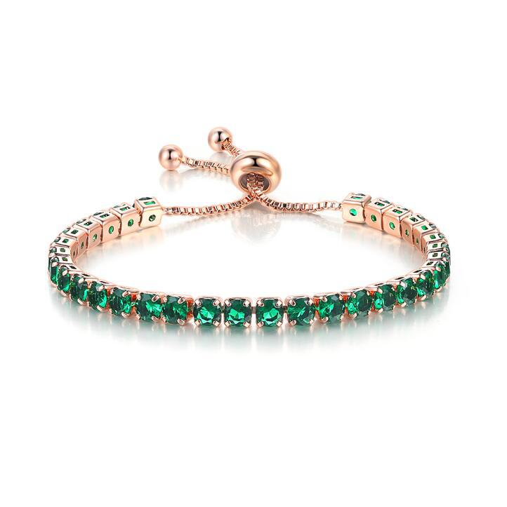 BJ Jewelry 10k Rose Gold 7 Cttw Created Emerald Round Adjustable Tennis Plated Bracelet