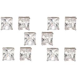 BJ Jewelry 18k White Gold Plated 4mm 2Ct Square Cut White Sapphire Set Of Five Stud Earrings
