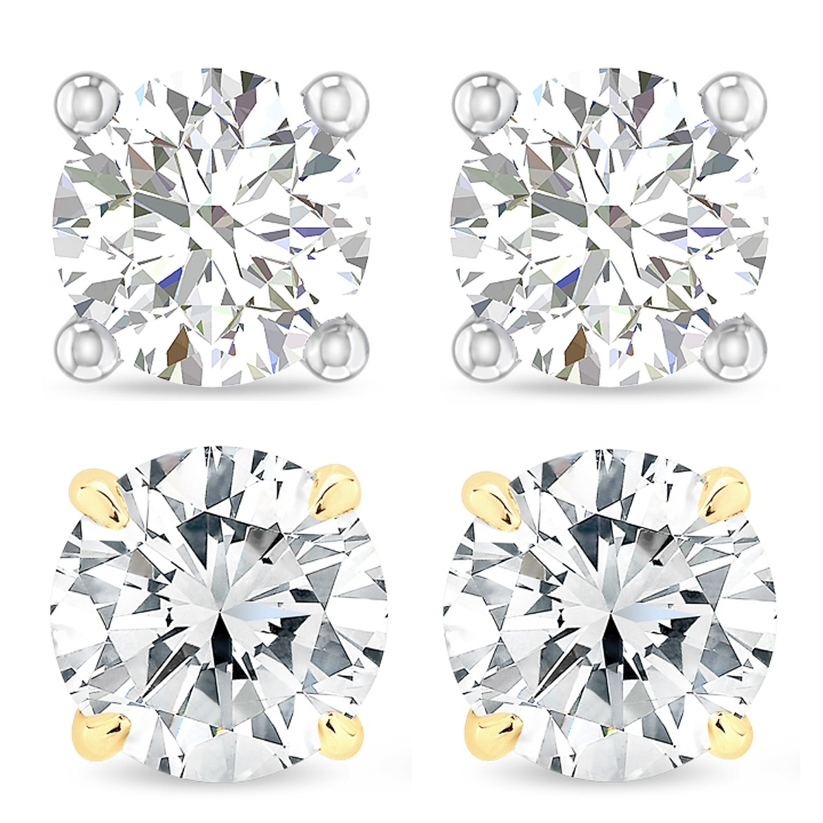 Bonjour Jewelers 10k White and yellow Gold 1/2Ct 4 Prong Solitaire Diamond Stud Earrings.