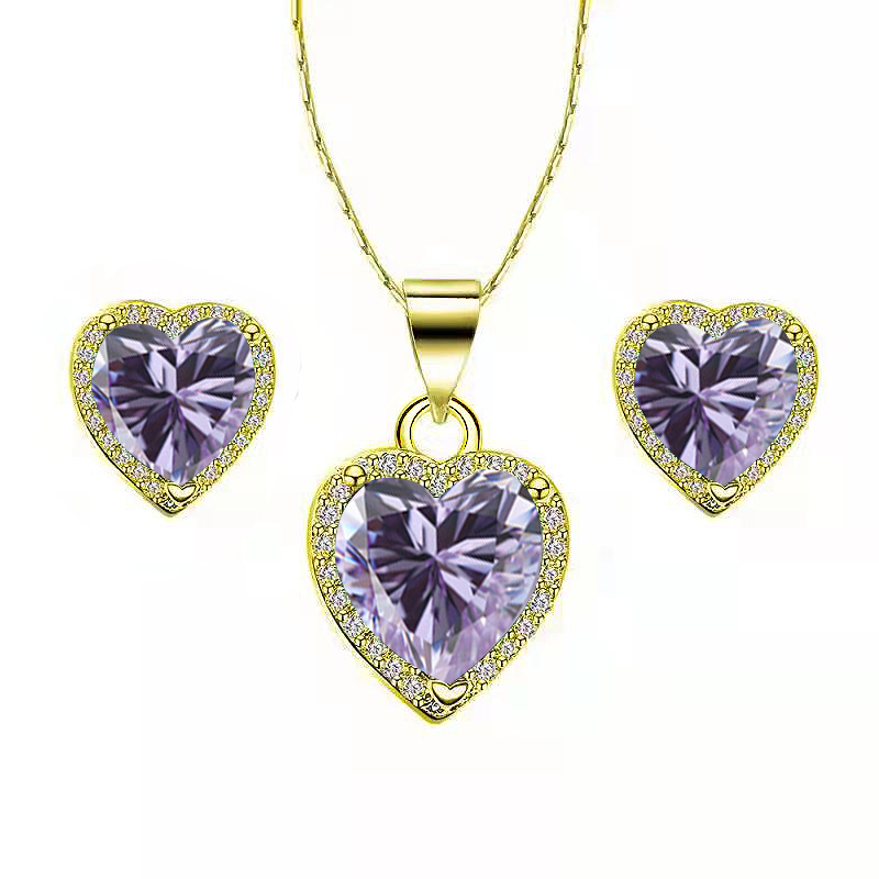 Bonjour Jewelers 18k Yellow Gold Heart 1 Ct Created Tanzanite Full Set Necklace 18 inch Plated