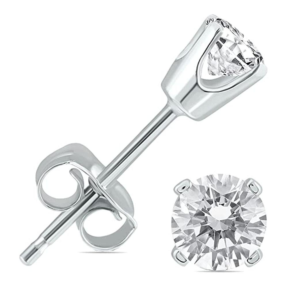Bonjour Jewelers 10k White Gold 2 Carat Round 4 Prong Solitaire Diamond Stud Earrings.